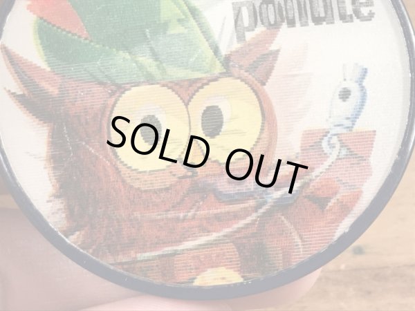 アドバタイジングキャラクターのWoodsy Owlの60〜70’sヴィンテージレンチキュラー缶バッチ