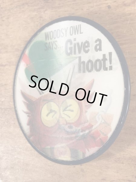 アドバタイジングキャラクターのWoodsy Owlの60〜70’sヴィンテージレンチキュラーバッチ