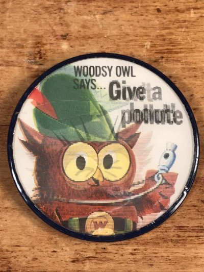 画像1: Woodsy Owl “Says Give A Hoot! Don't Pollute!” Lenticular Badge　ウッジーオウル　ビンテージ　バッジ　レンチキュラー　60〜70年代