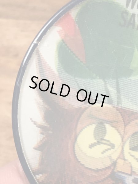 ウッジーオウル　ビンテージ　缶バッチ　企業キャラクター　レンチキュラー