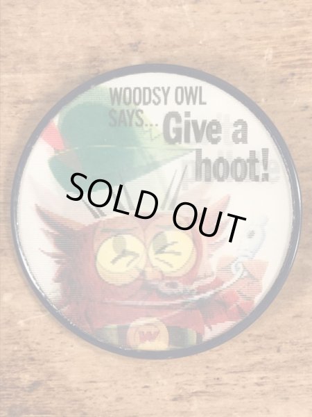 アドバタイジングキャラクターのWoodsy Owlの60〜70’sヴィンテージレンチキュラーバッチ