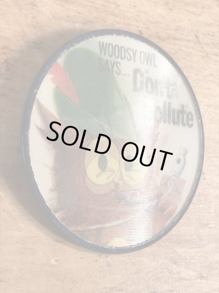 ウッジーオウル　ビンテージ　缶バッチ　企業キャラクター　レンチキュラー