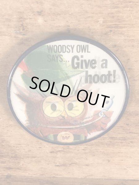 ウッジーオウル　ヴィンテージ　缶バッジ　アドバタイジングキャラクター　レンチキュラー