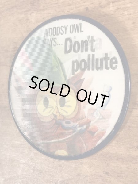 ウッジーオウル　ヴィンテージ　缶バッジ　アドバタイジングキャラクター　レンチキュラー