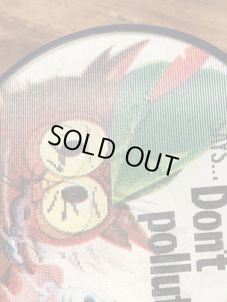 企業キャラクターのウッジーオウルの60〜70年代ビンテージレンチキュラー缶バッジ