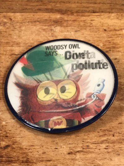 画像1: Woodsy Owl “Says Give A Hoot! Don't Pollute!” Lenticular Badge　ウッジーオウル　ビンテージ　バッジ　レンチキュラー　60〜70年代
