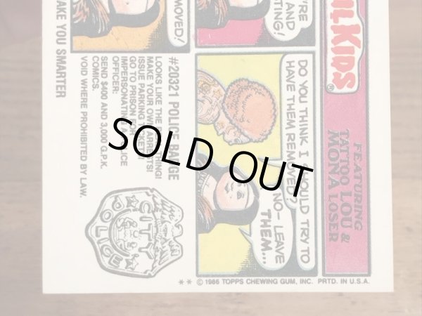 トップス社製のガーベッジペイルキッズの80年代ビンテージステッカーカード