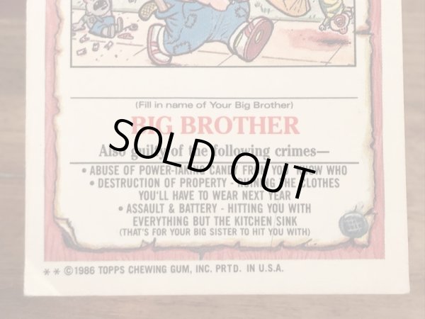 トップス社製のガーベッジペイルキッズの80年代ビンテージステッカーカード