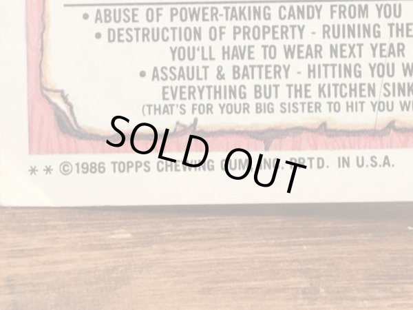 トップス社製のガーベッジペイルキッズの80年代ビンテージステッカーカード