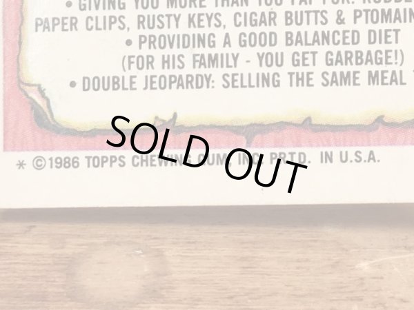 トップス社製のガーベッジペイルキッズの80年代ビンテージステッカーカード