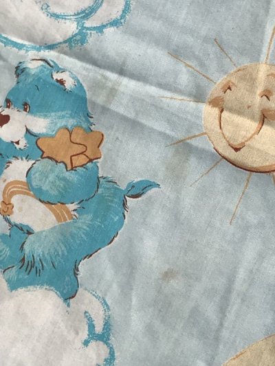 画像1: Care Bears Blue Twin Flat Sheet　ケアベア　ビンテージ　フラットシーツ　80年代