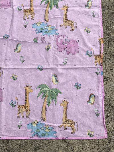 画像2: Pink Elephant & Giraffe Animal Flat Sheet　アニマル　ビンテージ　フラットシーツ　80年代〜