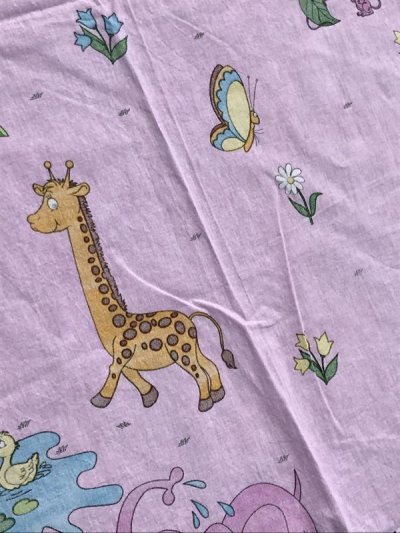 画像3: Pink Elephant & Giraffe Animal Flat Sheet　アニマル　ビンテージ　フラットシーツ　80年代〜