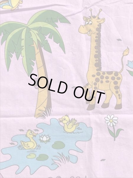 ピンクの象とキリンのビンテージフラットシーツ