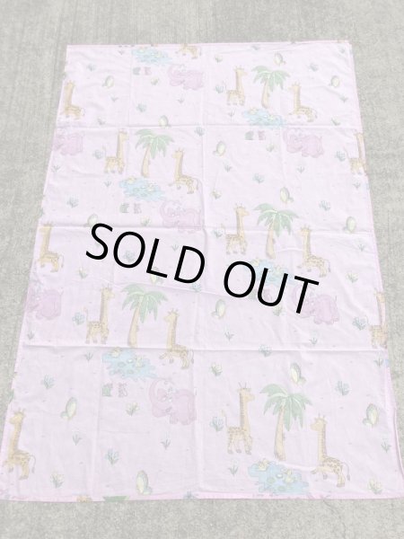 ピンクの象とキリンのビンテージフラットシーツ