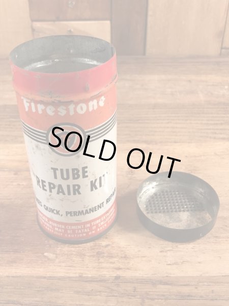 ファイヤーストーンのタイヤチューブのリペアキットが入っていた40〜50年代ビンテージブリキ缶