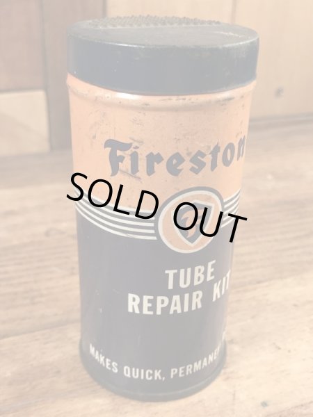 ファイヤーストーンのタイヤチューブのリペアキットが入っていた40〜50年代ビンテージブリキ缶