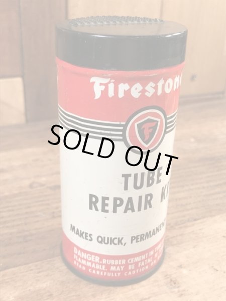 ファイヤーストーンのタイヤチューブのリペアキットが入っていた40〜50年代ビンテージブリキ缶