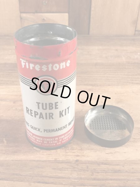 ファイヤーストーンのタイヤチューブのリペアキットが入っていた40〜50年代ビンテージブリキ缶