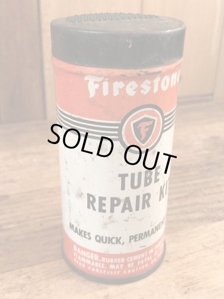 ファイヤーストーンのタイヤチューブのリペアキットが入っていた40〜50年代ビンテージブリキ缶