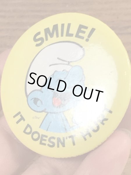 Smurfのメッセージが書かれたヴィンテージ缶バッチ