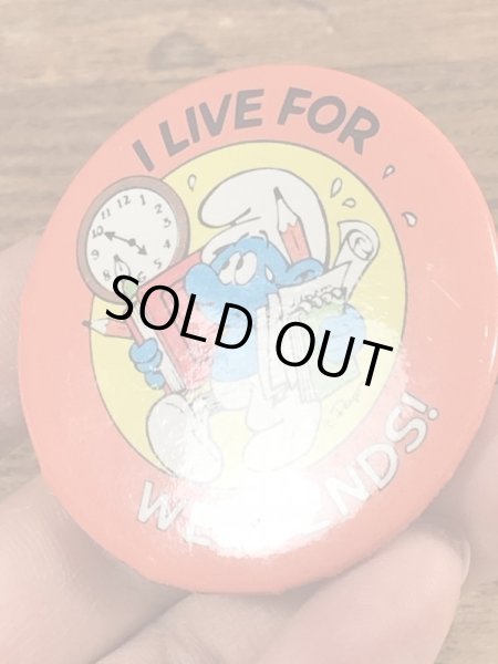 Smurfのメッセージが書かれたヴィンテージ缶バッチ