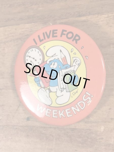 Smurfのメッセージが書かれたヴィンテージ缶バッチ