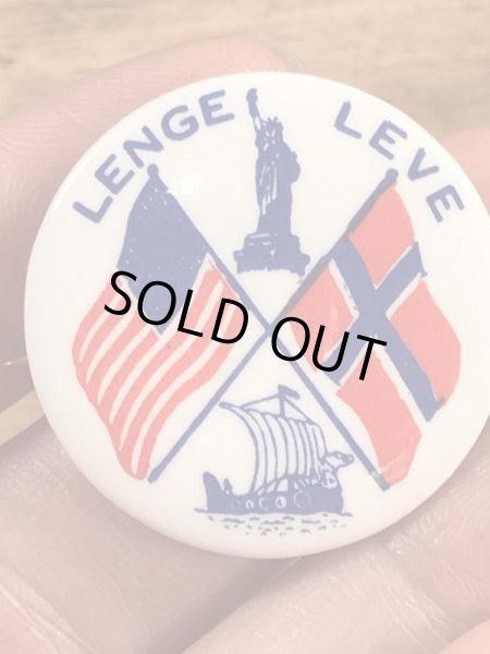 ノルウェー系アメリカ人の国旗が描かれたビンテージ缶バッジ