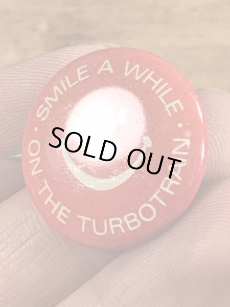 スマイルの顔とメッセージが書かれたヴィンテージ缶バッチ