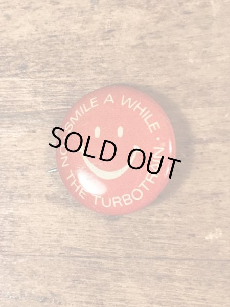 スマイルの顔とメッセージが書かれたヴィンテージ缶バッチ