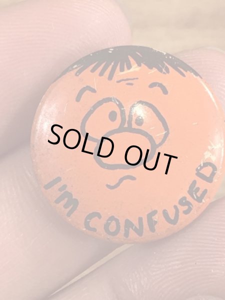 I'm Confusedの顔が描かれたビンテージ缶バッジ
