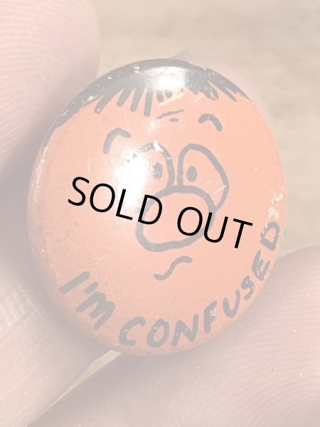 I'm Confusedの顔が描かれたビンテージ缶バッジ