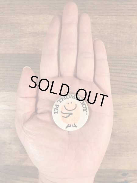 70年代頃のスマイルの指紋が描かれたビンテージ缶バッジ