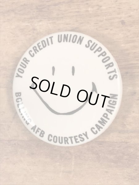 70年代〜頃の信用組合のスマイルフェイスのヴィンテージ缶バッチ