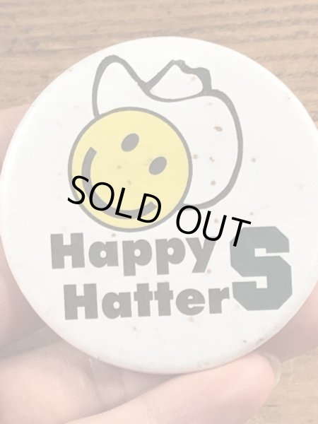 70年代〜頃のハットを被ったスマイルのビンテージ缶バッジ