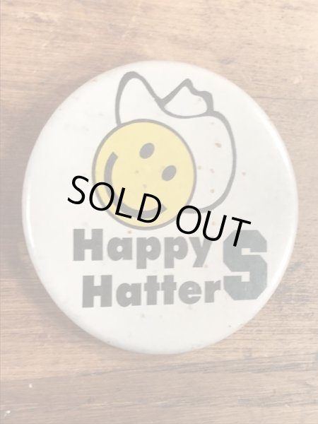 70年代〜頃のハットを被ったスマイルのビンテージ缶バッジ