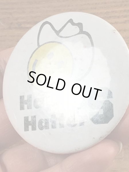 70年代〜頃のハットを被ったスマイルフェイスのヴィンテージ缶バッチ