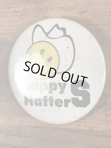 70年代〜頃のハットを被ったスマイルフェイスのヴィンテージ缶バッチ