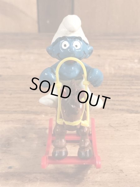 ロッキングホースに乗ったスーパースマーフのヴィンテージPVCフィギュア
