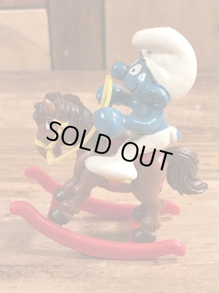 ロッキングホースに乗ったスーパースマーフのヴィンテージPVCフィギュア