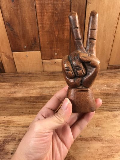 画像2: Wooden Peace Sign Figurine　ピースサイン　ビンテージ　置物　木彫り　70年代