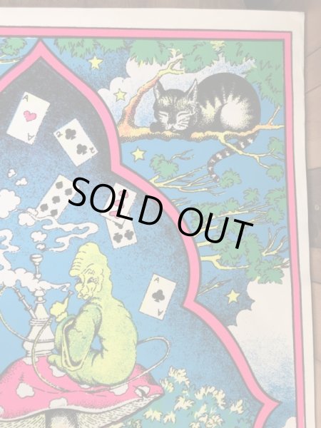 60〜70年代頃のアリスインワンダーランドのパロディのビンテージブラックライトポスター