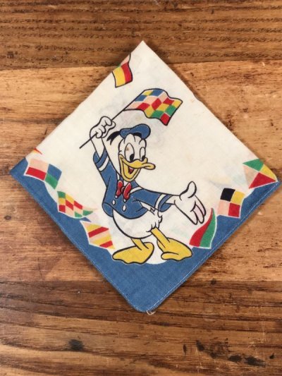 画像1: Disney Character “Donald Duck” Cotton Kids Handkerchief　ドナルドダック　ビンテージ　キッズハンカチ　ダックファミリ―　50年代