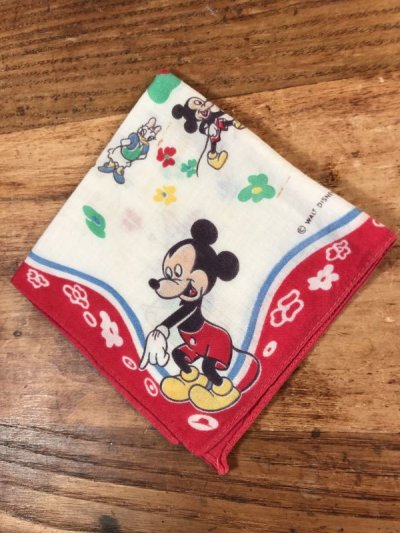 画像1: Disney Character “Mickey Mouse” Cotton Kids Handkerchief　ディズニー　ビンテージ　キッズハンカチ　ミッキーマウス　50年代