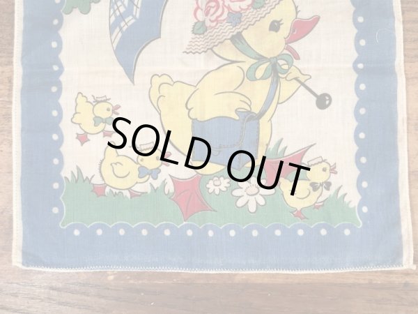 50’sのヒヨコの親子が描かれたヴィンテージの子供用ハンカチ