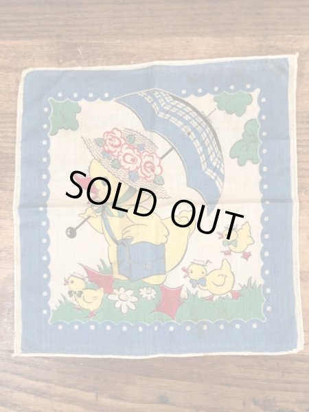 50’sのヒヨコの親子が描かれたヴィンテージの子供用ハンカチ