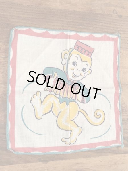 50年代頃のアコーディオンを弾いたサルのビンテージキッズハンカチ