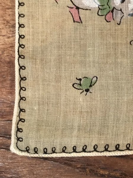 50年代頃のアヒルの親子が描かれたビンテージキッズハンカチ