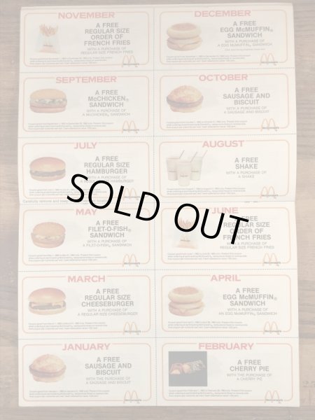 80’s　ヴィンテージ　マクドナルド　塗り絵　ロナルド　カレンダー　雑貨