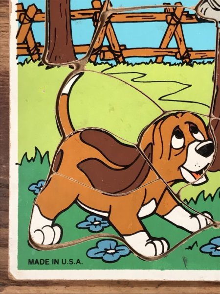 80’sのディズニーのきつねと猟犬のヴィンテージのウッドパズル